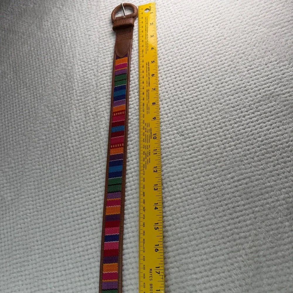 Omega Leather Woven Cotton Belt Brown Multi Color Boho Guatemala B 12087 Large